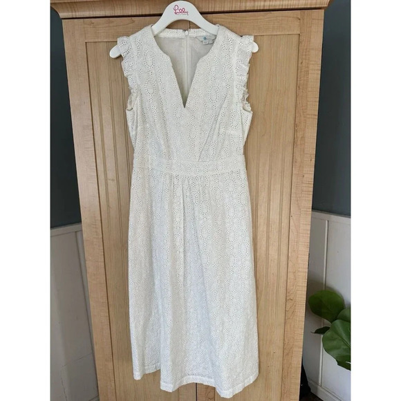 Boden Dresses & Skirts - Boden white eyelet ruffle midi dress Size 6 R Spring Summer Dress